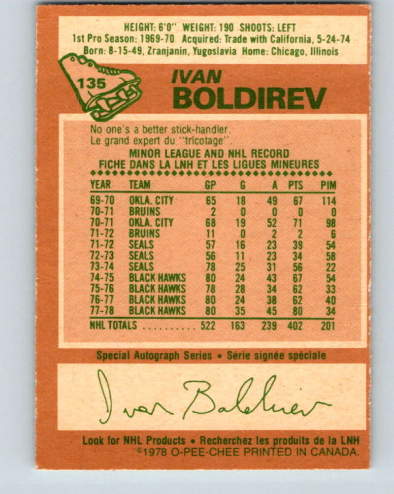 1978-79 O-Pee-Chee #135 Ivan Boldirev Chicago Blackhawks V22808
