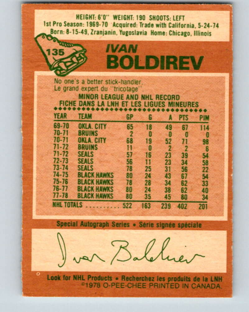 1978-79 O-Pee-Chee #135 Ivan Boldirev Chicago Blackhawks V22809