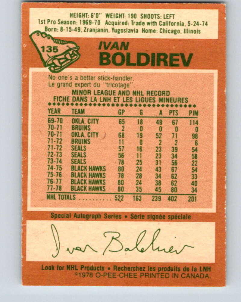 1978-79 O-Pee-Chee #135 Ivan Boldirev Chicago Blackhawks V22811
