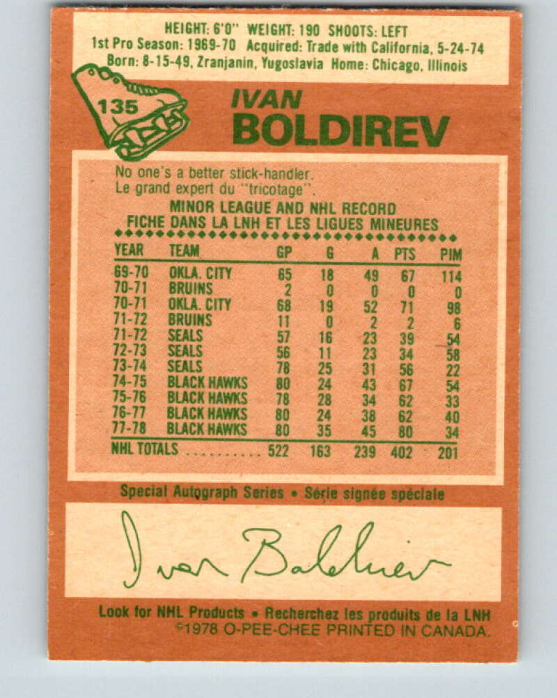 1978-79 O-Pee-Chee #135 Ivan Boldirev Chicago Blackhawks V22812