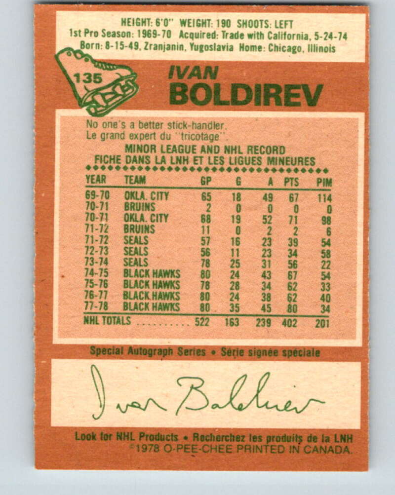 1978-79 O-Pee-Chee #135 Ivan Boldirev Chicago Blackhawks V22813