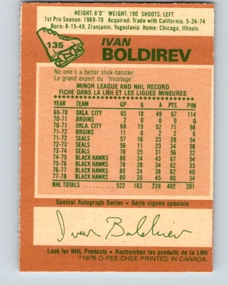1978-79 O-Pee-Chee #135 Ivan Boldirev Chicago Blackhawks V22814