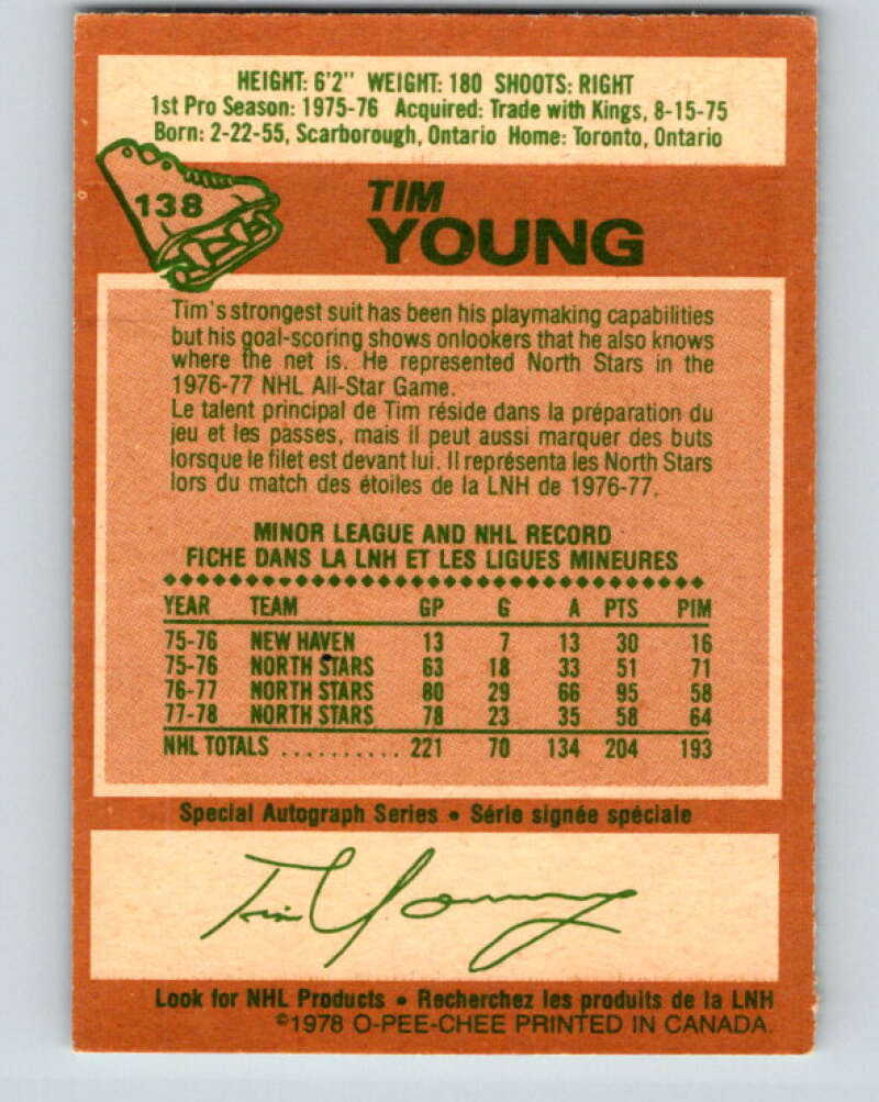 1978-79 O-Pee-Chee #138 Tim Young Minnesota North Stars V22848
