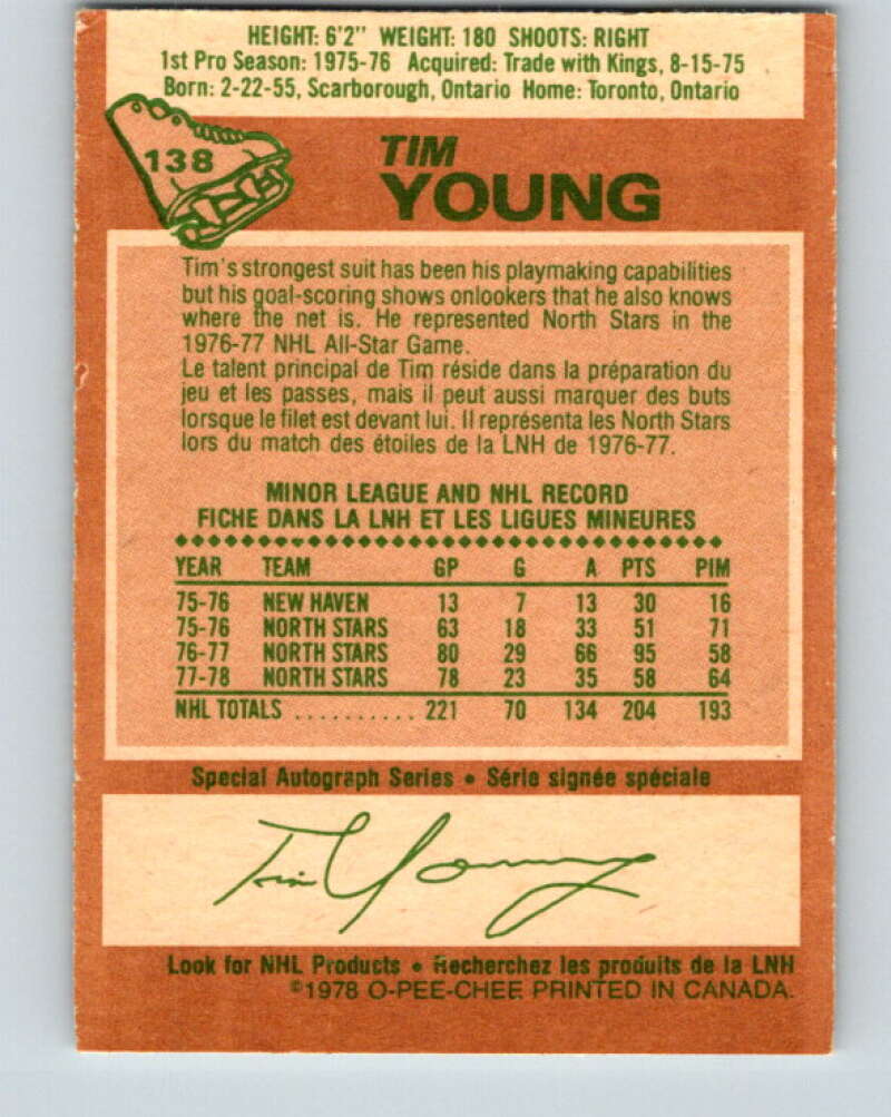 1978-79 O-Pee-Chee #138 Tim Young Minnesota North Stars V22849