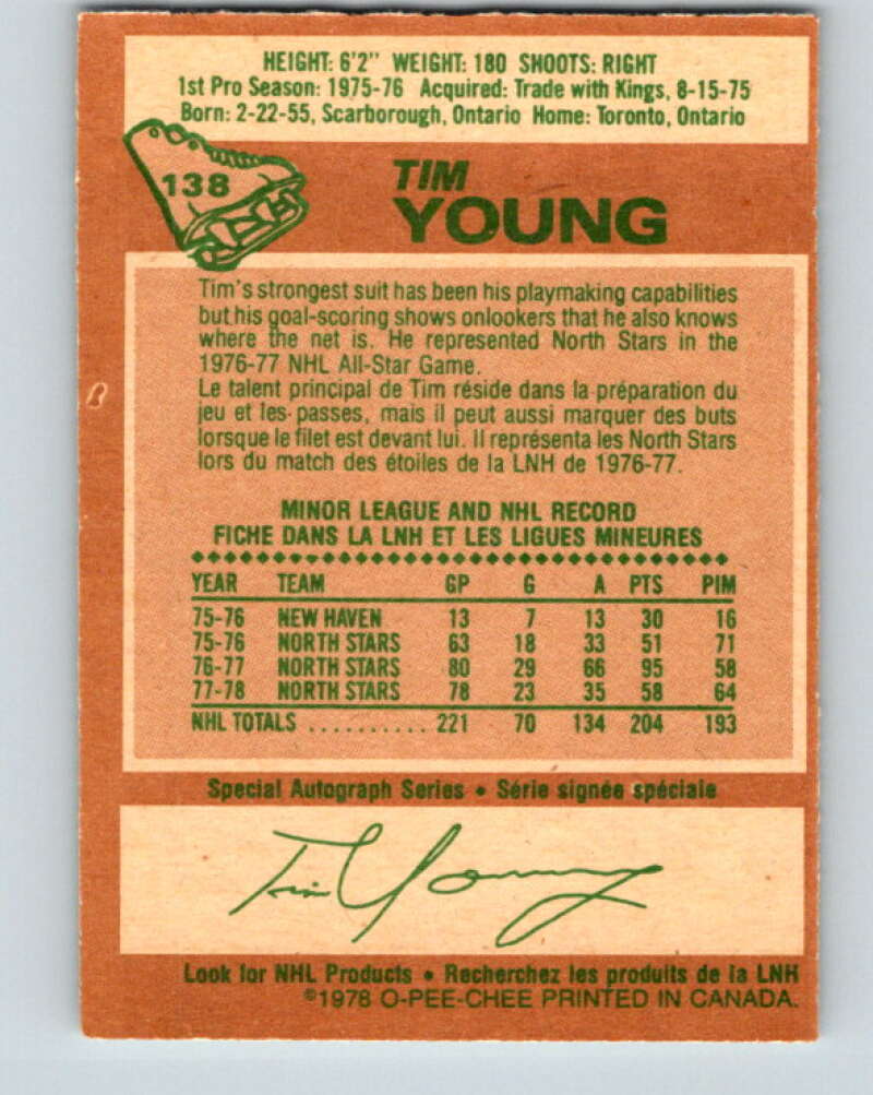 1978-79 O-Pee-Chee #138 Tim Young Minnesota North Stars V22850