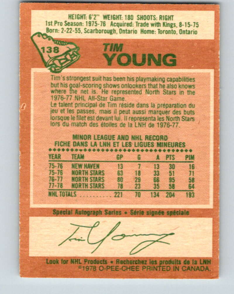 1978-79 O-Pee-Chee #138 Tim Young Minnesota North Stars V22854