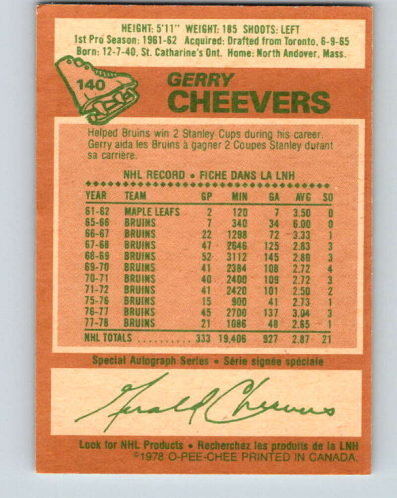 1978-79 O-Pee-Chee #140 Gerry Cheevers Boston Bruins V22886