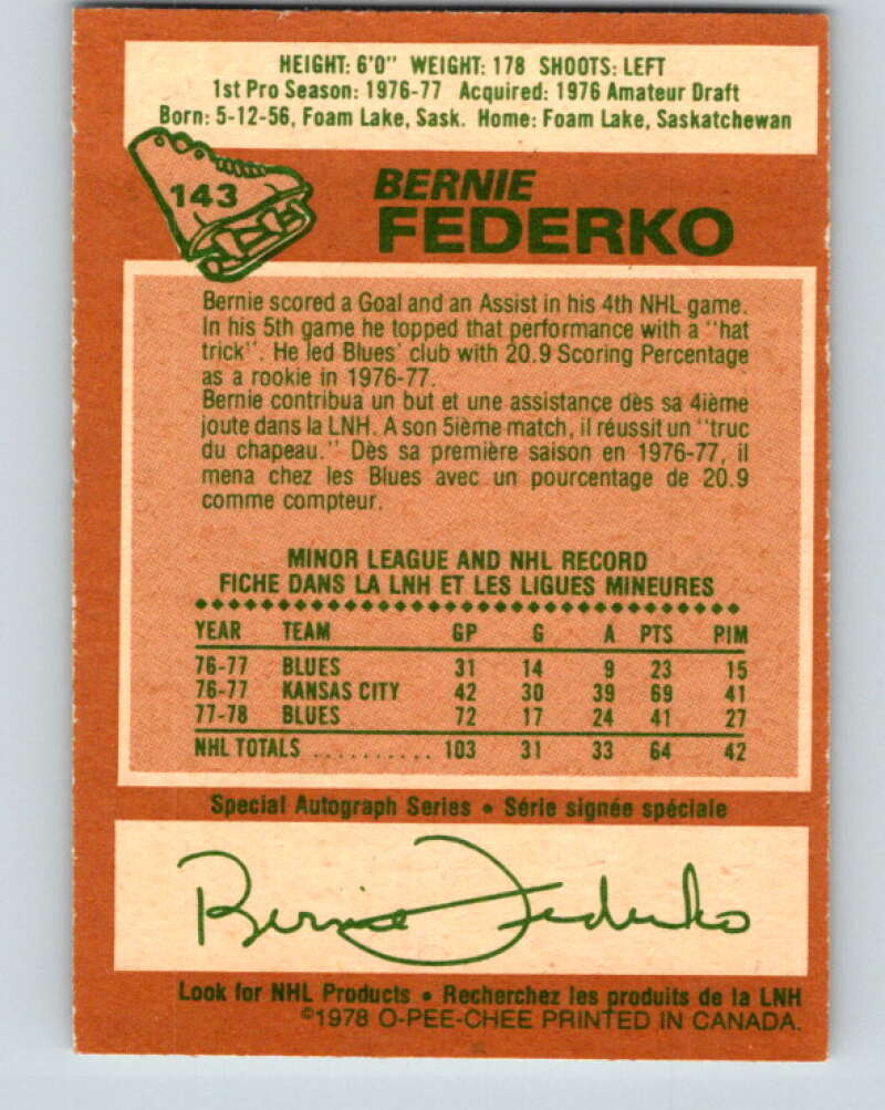 1978-79 O-Pee-Chee #143 Bernie Federko RC Rookie Blues V22934