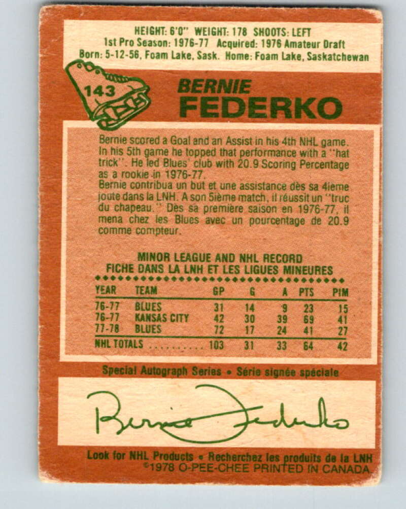 1978-79 O-Pee-Chee #143 Bernie Federko RC Rookie Blues V22936