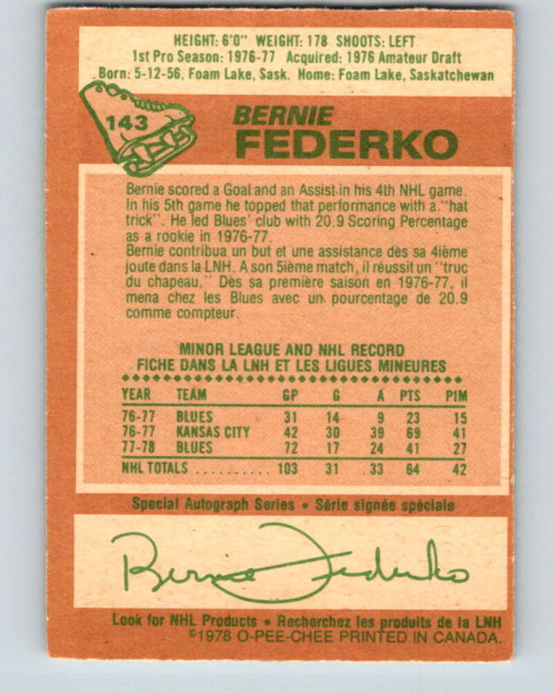1978-79 O-Pee-Chee #143 Bernie Federko RC Rookie Blues V22938