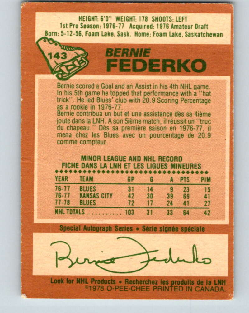 1978-79 O-Pee-Chee #143 Bernie Federko RC Rookie Blues V22941
