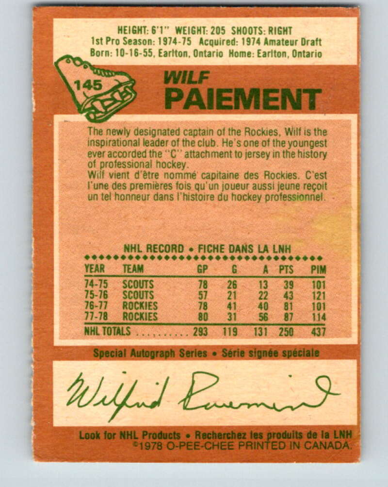 1978-79 O-Pee-Chee #145 Wilf Paiement Colorado Rockies V22950