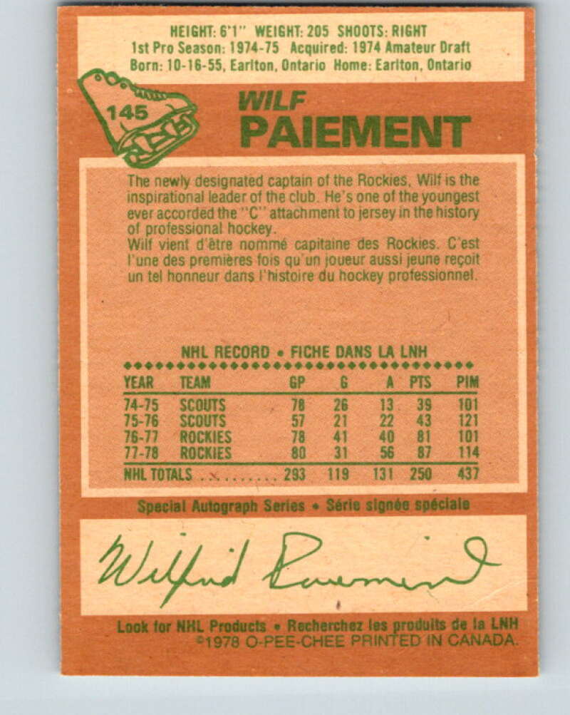 1978-79 O-Pee-Chee #145 Wilf Paiement Colorado Rockies V22956