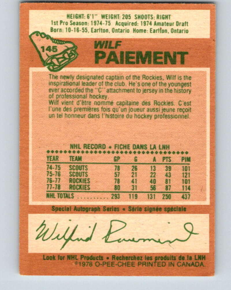 1978-79 O-Pee-Chee #145 Wilf Paiement Colorado Rockies V22959