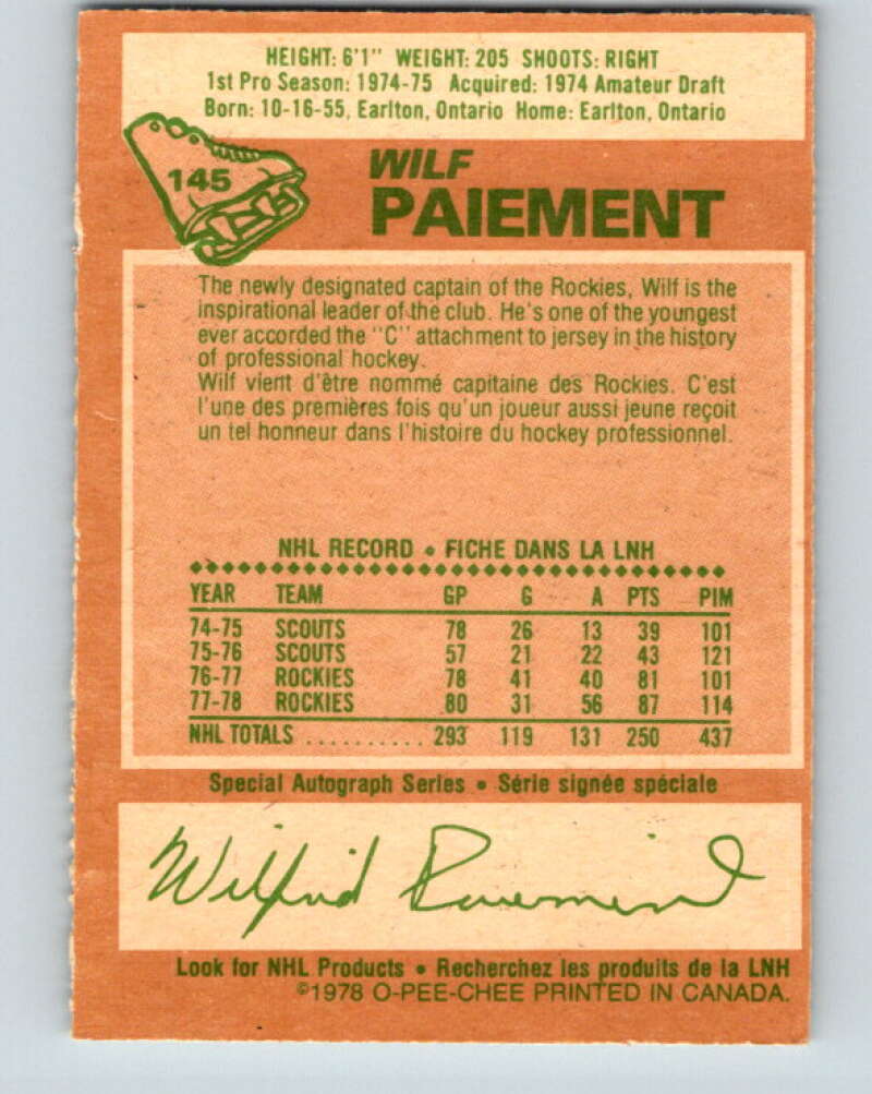 1978-79 O-Pee-Chee #145 Wilf Paiement Colorado Rockies V22961