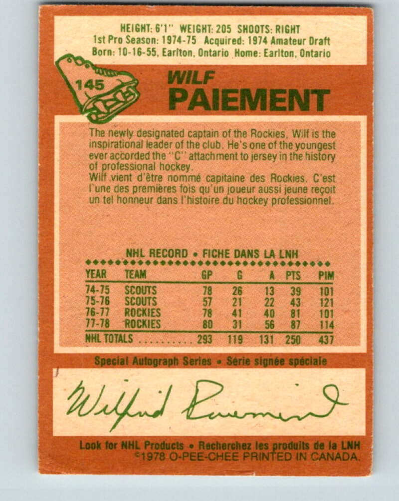 1978-79 O-Pee-Chee #145 Wilf Paiement Colorado Rockies V22962