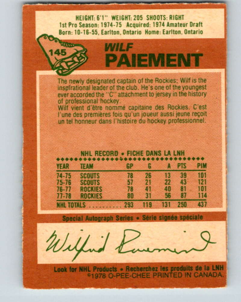 1978-79 O-Pee-Chee #145 Wilf Paiement Colorado Rockies V22963