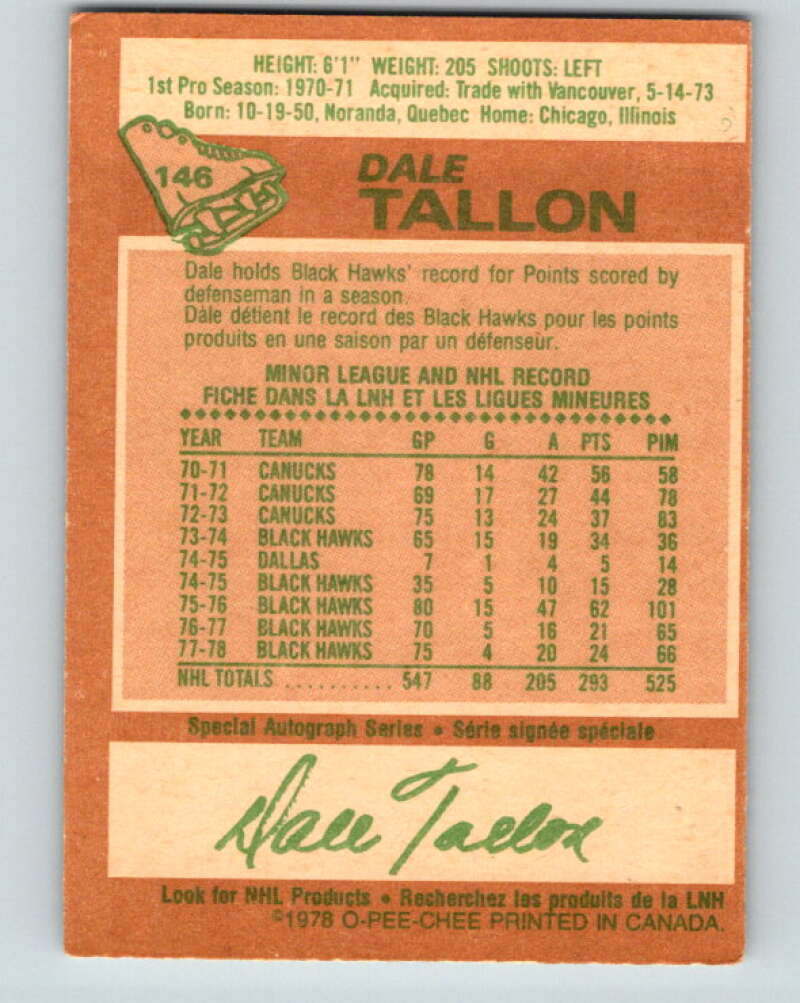 1978-79 O-Pee-Chee #146 Dale Tallon Pittsburgh Penguins V22968