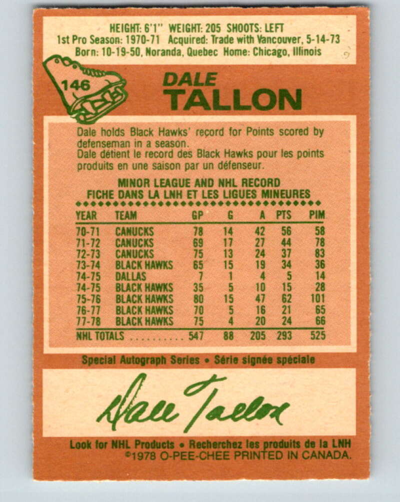 1978-79 O-Pee-Chee #146 Dale Tallon Pittsburgh Penguins V22969