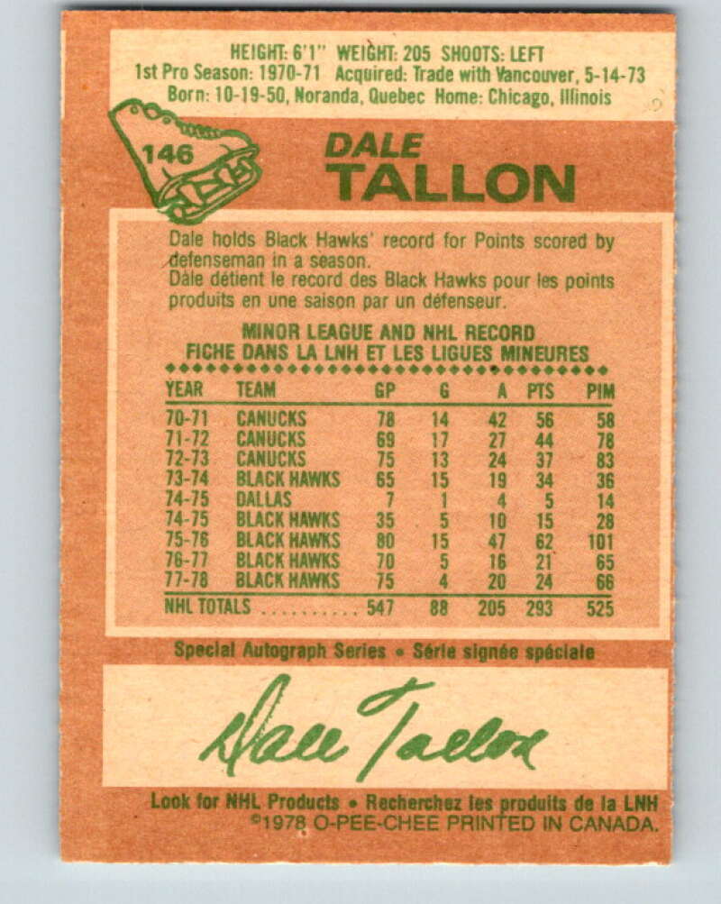 1978-79 O-Pee-Chee #146 Dale Tallon Pittsburgh Penguins V22970
