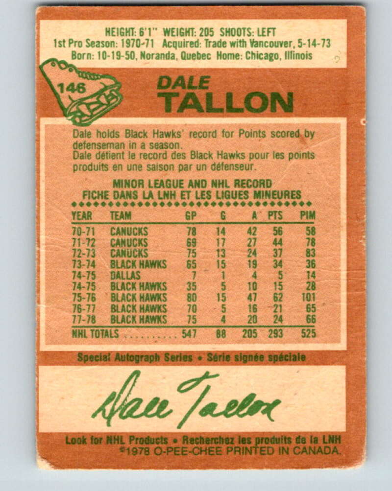 1978-79 O-Pee-Chee #146 Dale Tallon Pittsburgh Penguins V22972