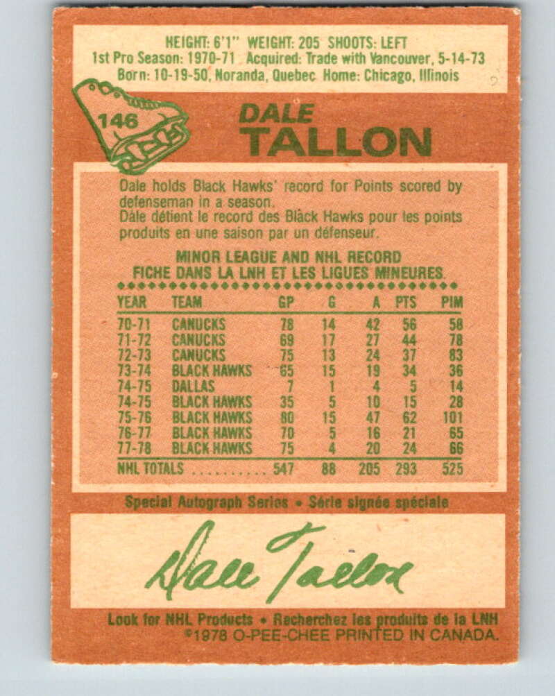 1978-79 O-Pee-Chee #146 Dale Tallon Pittsburgh Penguins V22974
