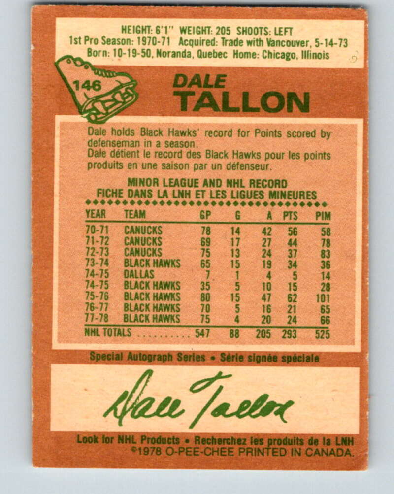 1978-79 O-Pee-Chee #146 Dale Tallon Pittsburgh Penguins V22975