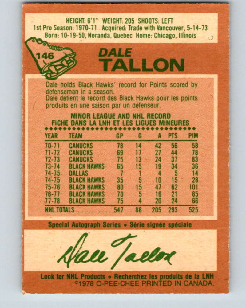 1978-79 O-Pee-Chee #146 Dale Tallon Pittsburgh Penguins V22977