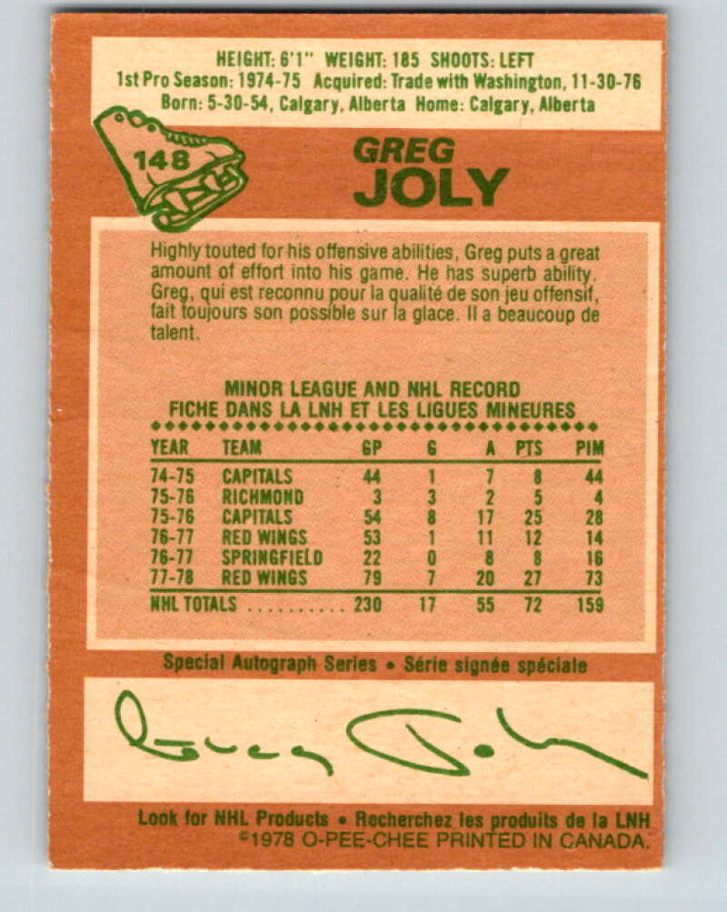 1978-79 O-Pee-Chee #148 Greg Joly Detroit Red Wings V22982