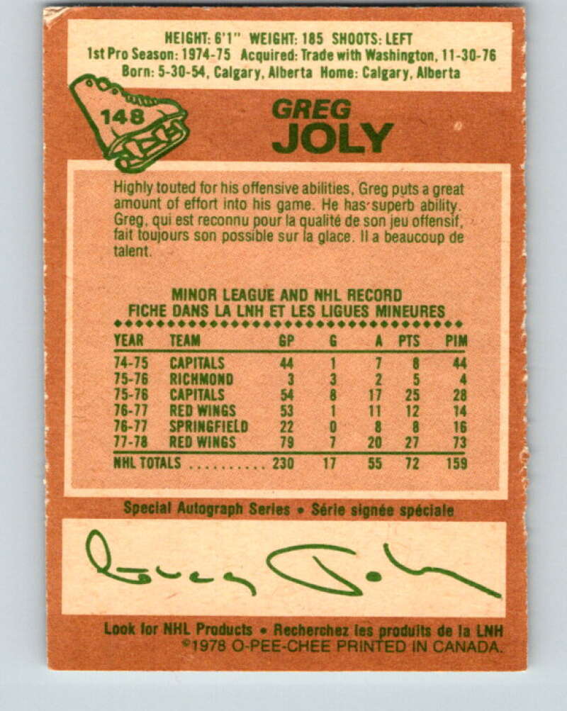 1978-79 O-Pee-Chee #148 Greg Joly Detroit Red Wings V22984