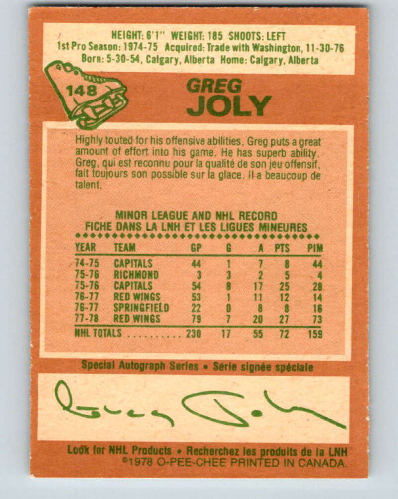 1978-79 O-Pee-Chee #148 Greg Joly Detroit Red Wings V22985