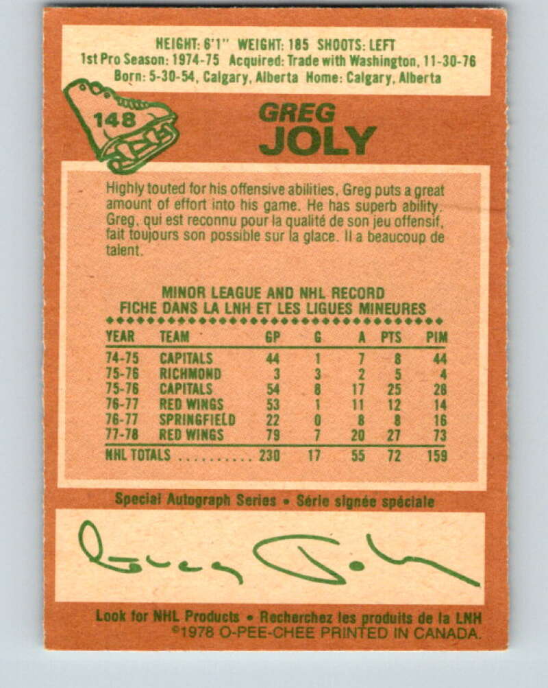1978-79 O-Pee-Chee #148 Greg Joly Detroit Red Wings V22986