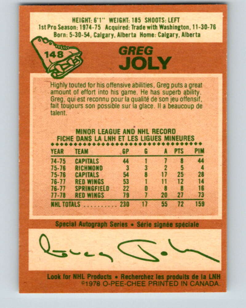 1978-79 O-Pee-Chee #148 Greg Joly Detroit Red Wings V22987