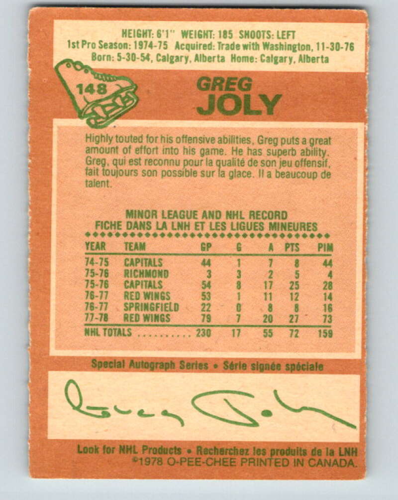 1978-79 O-Pee-Chee #148 Greg Joly Detroit Red Wings V22988