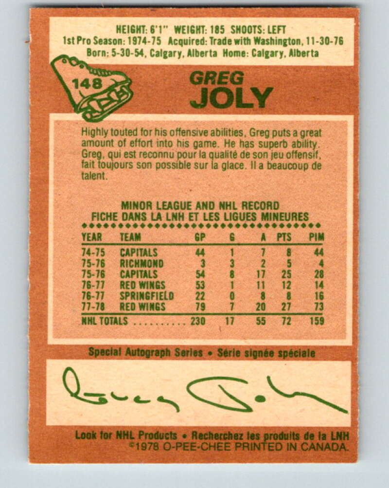 1978-79 O-Pee-Chee #148 Greg Joly Detroit Red Wings V22989