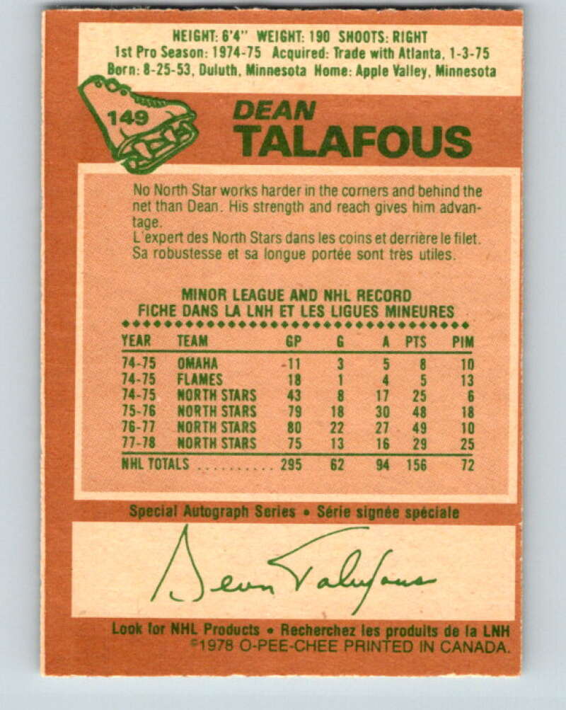 1978-79 O-Pee-Chee #149 Dean Talafous New York Rangers V23005