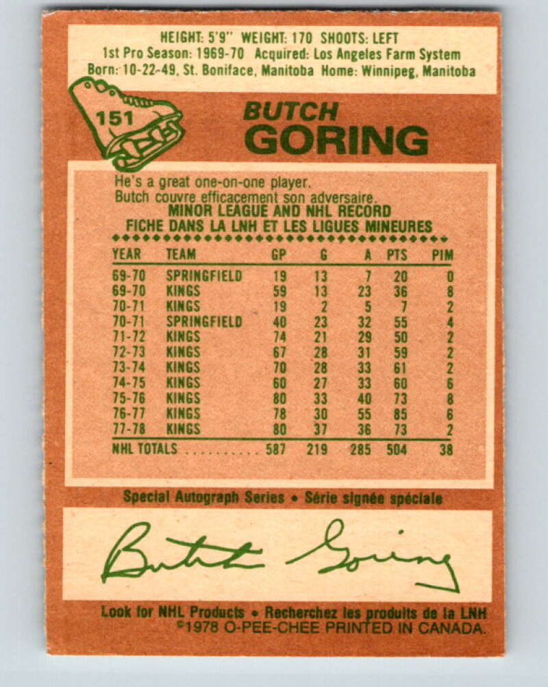 1978-79 O-Pee-Chee #151 Butch Goring Los Angeles Kings V23025