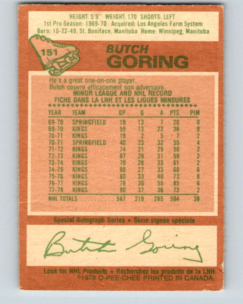 1978-79 O-Pee-Chee #151 Butch Goring Los Angeles Kings V23027