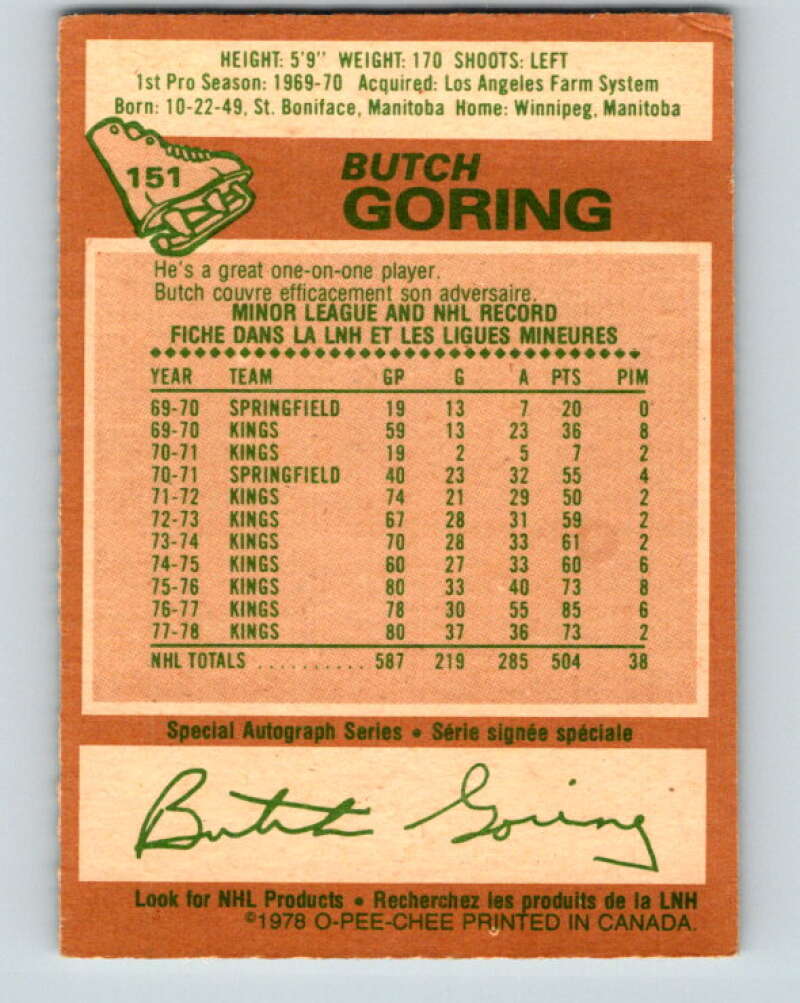 1978-79 O-Pee-Chee #151 Butch Goring Los Angeles Kings V23029