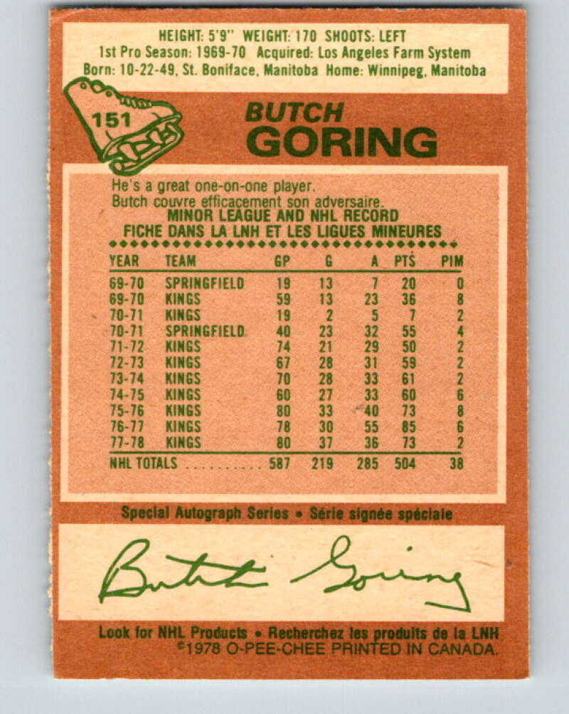 1978-79 O-Pee-Chee #151 Butch Goring Los Angeles Kings V23030