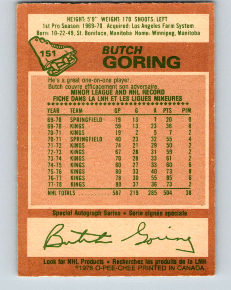1978-79 O-Pee-Chee #151 Butch Goring Los Angeles Kings V23032