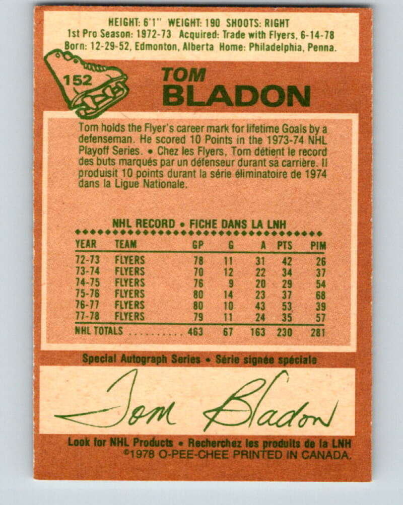 1978-79 O-Pee-Chee #152 Tom Bladon Pittsburgh Penguins V23034
