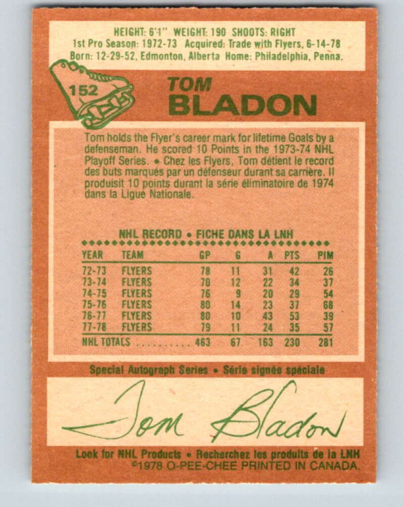 1978-79 O-Pee-Chee #152 Tom Bladon Pittsburgh Penguins V23035