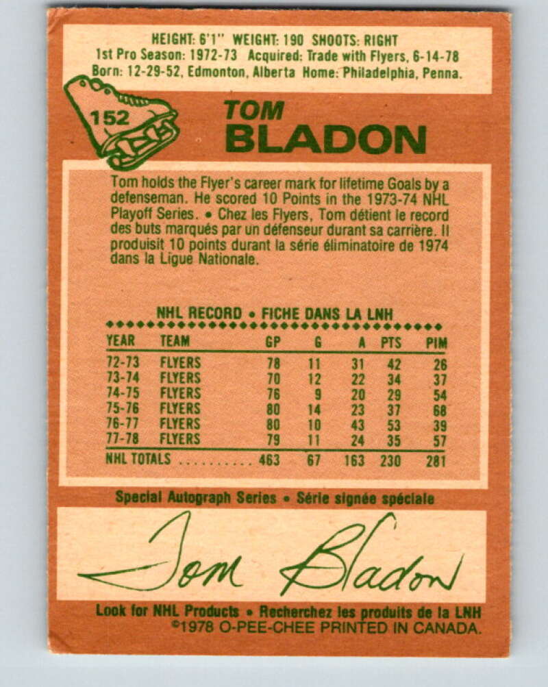 1978-79 O-Pee-Chee #152 Tom Bladon Pittsburgh Penguins V23042
