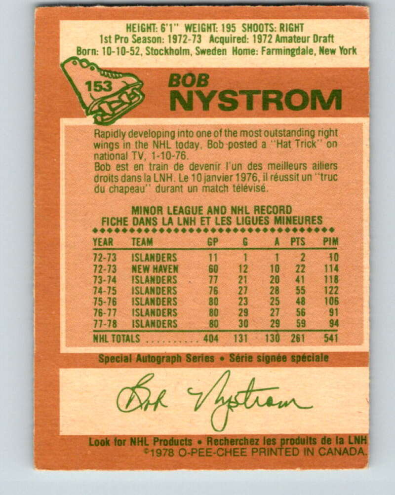 1978-79 O-Pee-Chee #153 Bob Nystrom New York Islanders V23047