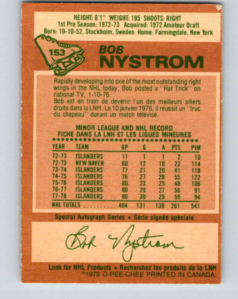 1978-79 O-Pee-Chee #153 Bob Nystrom New York Islanders V23048