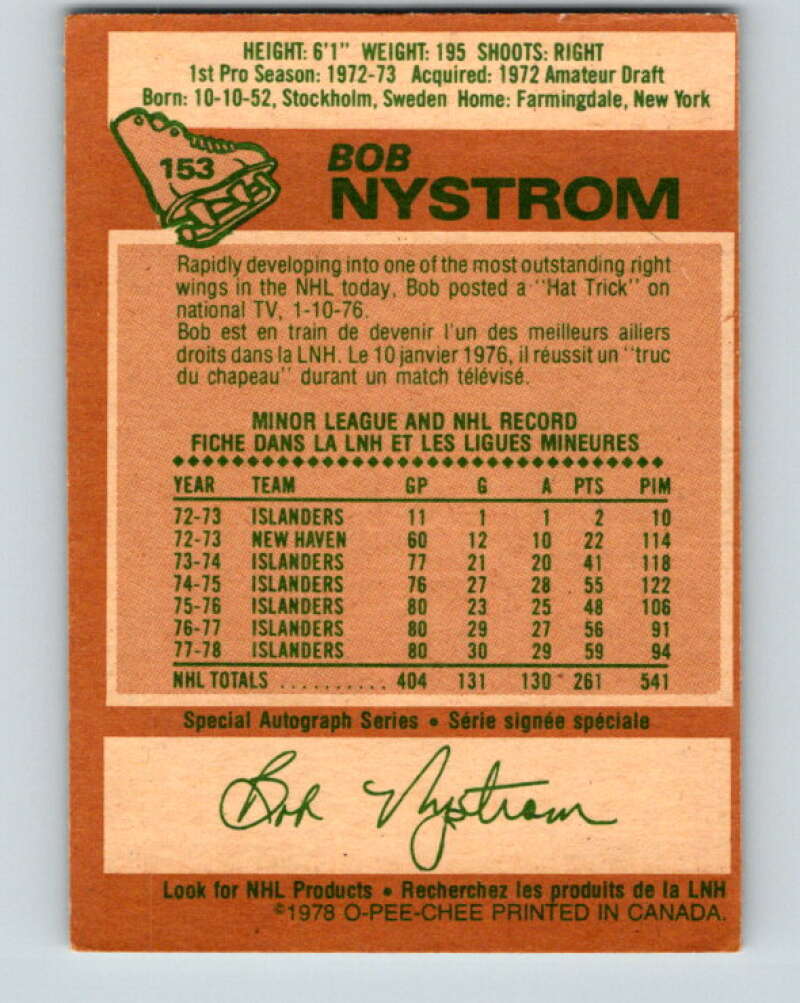 1978-79 O-Pee-Chee #153 Bob Nystrom New York Islanders V23049