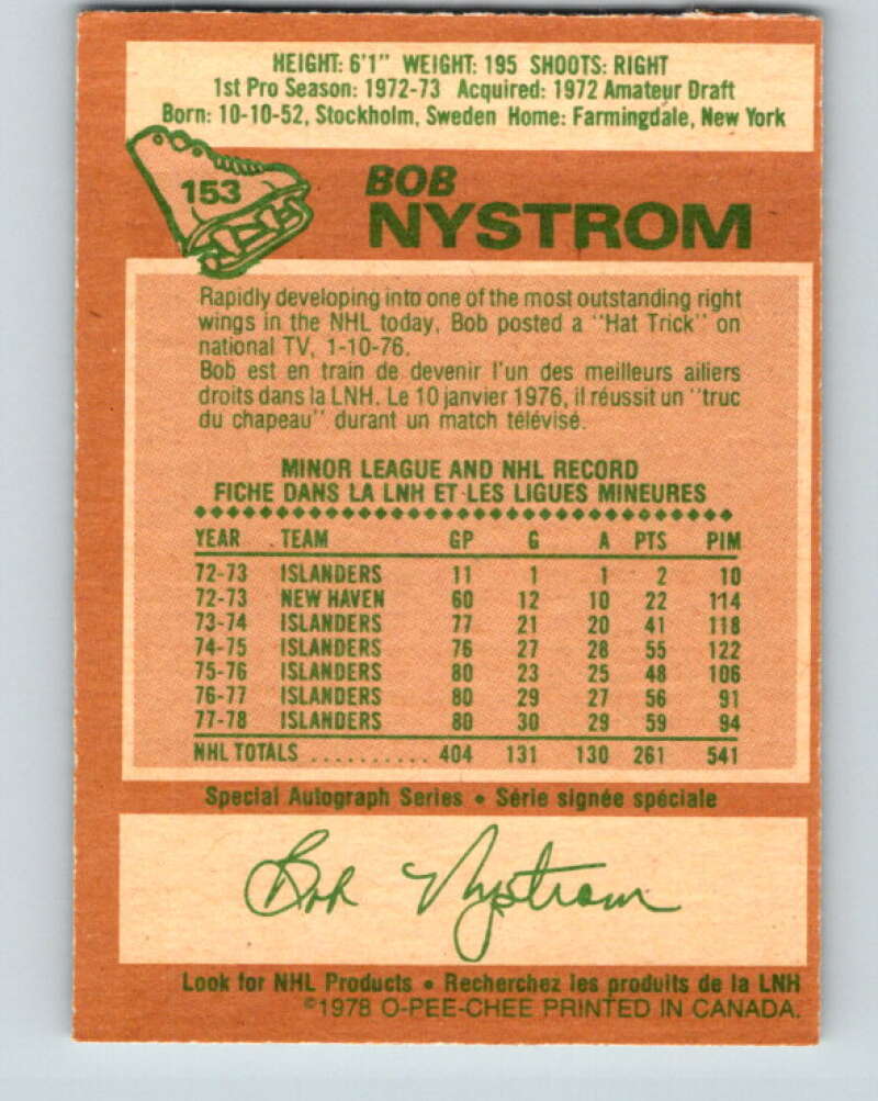 1978-79 O-Pee-Chee #153 Bob Nystrom New York Islanders V23051
