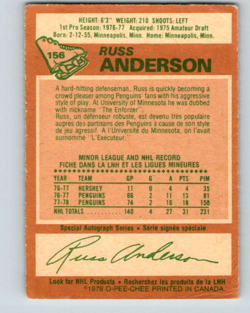1978-79 O-Pee-Chee #156 Russ Anderson RC Rookie Penguins V23086