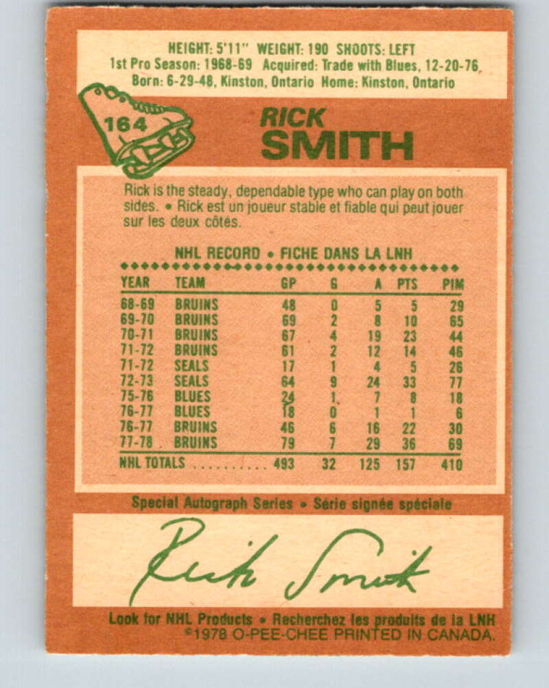 1978-79 O-Pee-Chee #164 Rick Smith Boston Bruins V23171